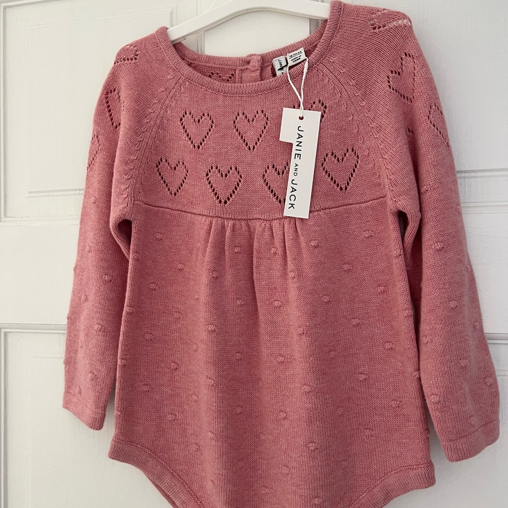 Janie and Jack Dusty Rose Heart Knit Long-Sleeve Top